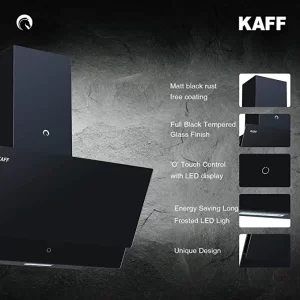 KAFF NOVA SV 60| Kitchen Chimney with Full Black Tempered Glass | Energy Saving LED Light | Touch Control | Aluminium Filter