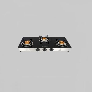 Faber Gas stove 3 Burner Glass Cooktop (Jumbo 3BB SS) Manual Ignition, Steel Frame Body, Black