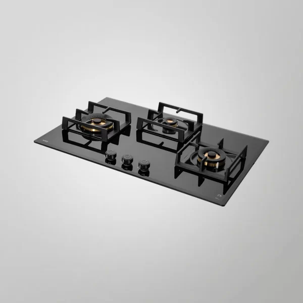 MFBX 763- 3 Full Brass Burners, Square Drip Tray (Black Shiny Finish) Built in Hob - Image 2