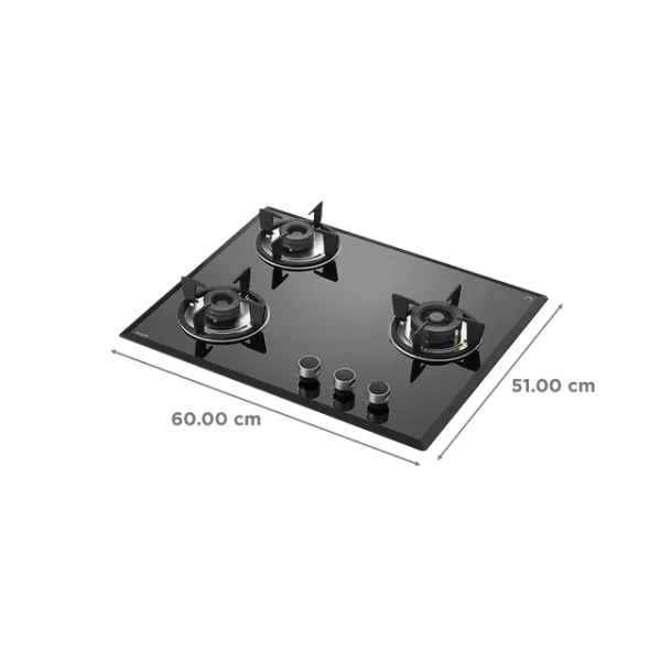 KAFF FBB 603 Tempered Glass Top 3 Burner Automatic Electric Hob (Enamelled Matt Finish Grills, Black) - Image 3