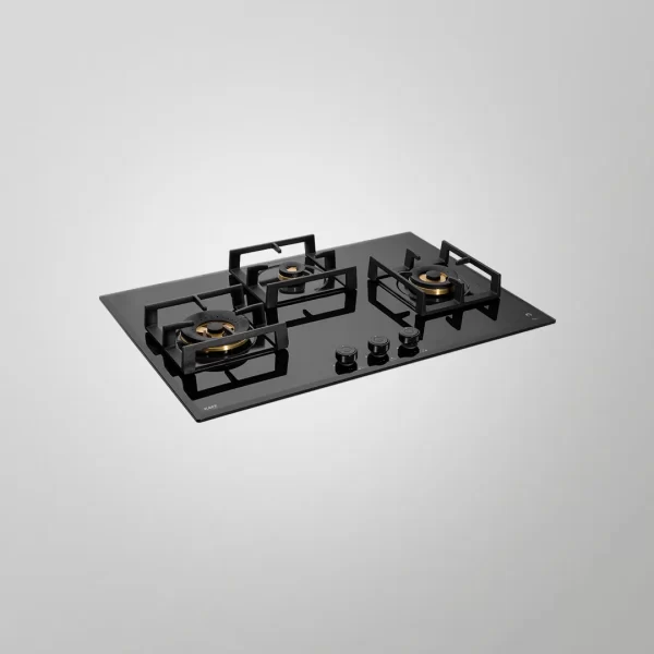 MFBX 763- 3 Full Brass Burners, Square Drip Tray (Black Shiny Finish) Built in Hob - Image 4