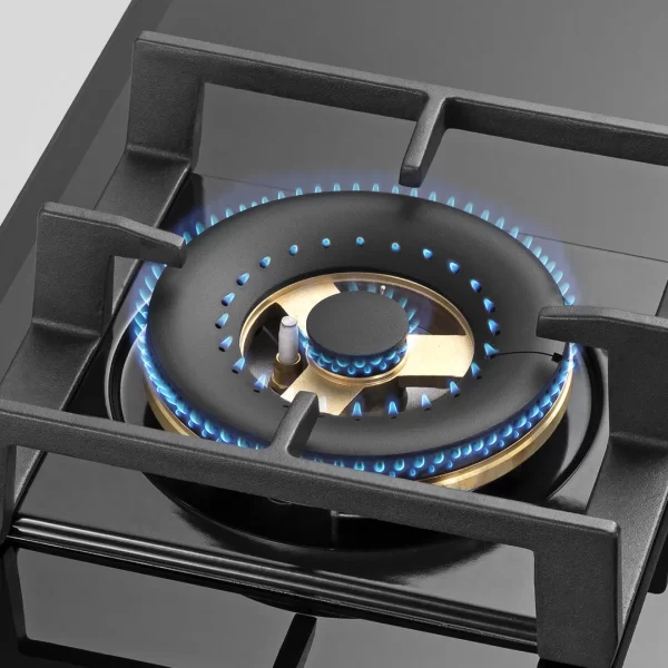 MFBX 763- 3 Full Brass Burners, Square Drip Tray (Black Shiny Finish) Built in Hob - Image 6