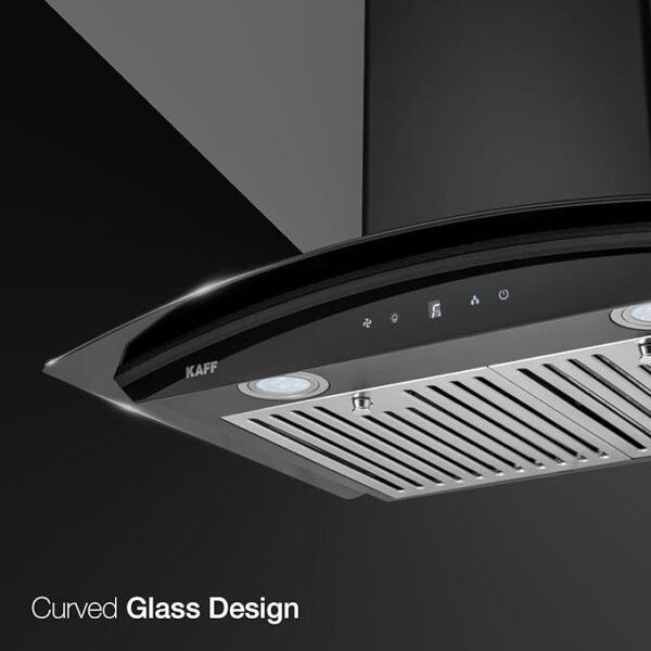 KAFF MILA DHC 60 Heavy Duty Baffle Filter Auto Clean Curved Glass Kitchen Chimney 60 CM with 1150 m3/hr Suction Capacity, Touch Control, Energy Saving Frosted LED Lights, Digital Display (Black) - Image 3