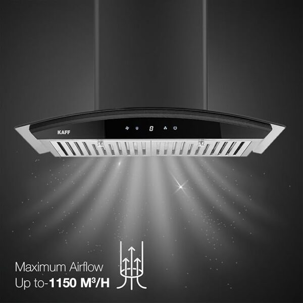 KAFF MILA DHC 60 Heavy Duty Baffle Filter Auto Clean Curved Glass Kitchen Chimney 60 CM with 1150 m3/hr Suction Capacity, Touch Control, Energy Saving Frosted LED Lights, Digital Display (Black) - Image 4