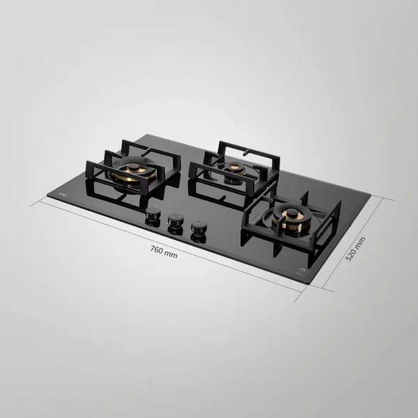 MFBX 763- 3 Full Brass Burners, Square Drip Tray (Black Shiny Finish) Built in Hob - Image 8