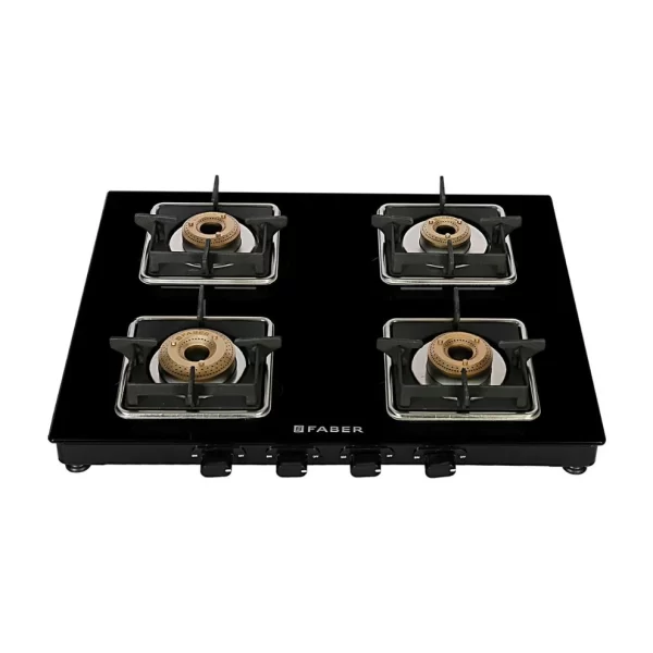 Faber Remo XL 4BB AI Glass Top 4 Burner Automatic Gas Stove (MS Power Coated Pan Support, Black)