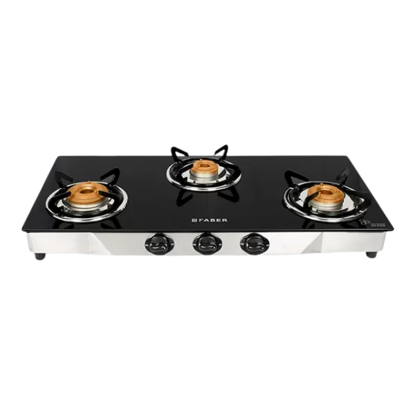 Faber Jumbo 3BB SS Toughened Glass Top 3 Burner Manual Gas Stove (Corrosion Resistance, Black)