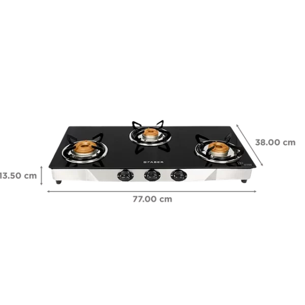 Faber Jumbo 3BB SS Toughened Glass Top 3 Burner Manual Gas Stove (Corrosion Resistance, Black) - Image 3