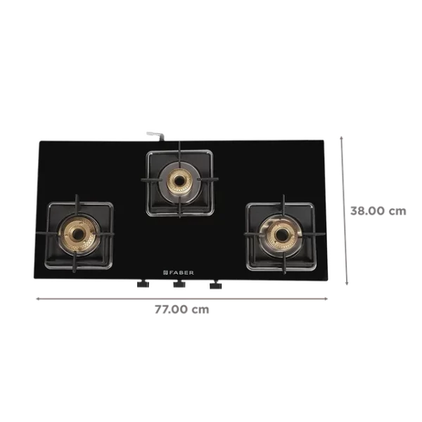 Faber Remo 3BB BK Toughened Glass Top 3 Burner Manual Gas Stove (Premium Quality Knob, Black) - Image 3