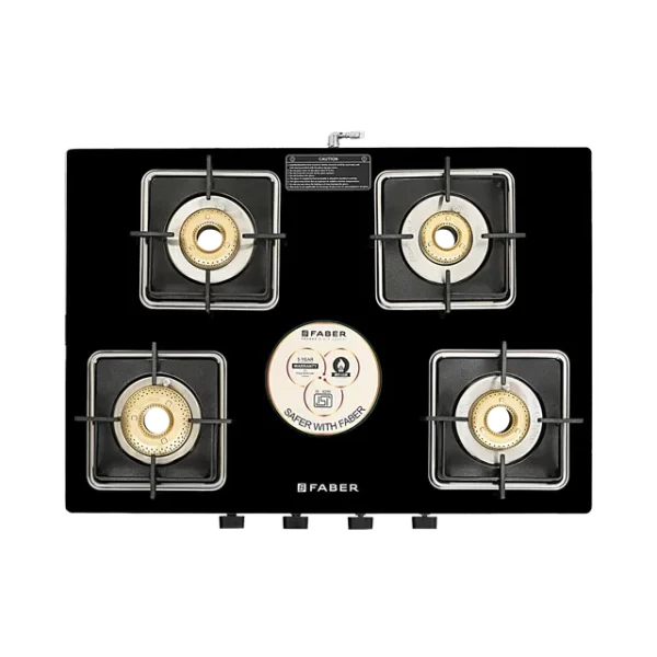 Faber Remo XL 4BB AI Glass Top 4 Burner Automatic Gas Stove (MS Power Coated Pan Support, Black) - Image 3