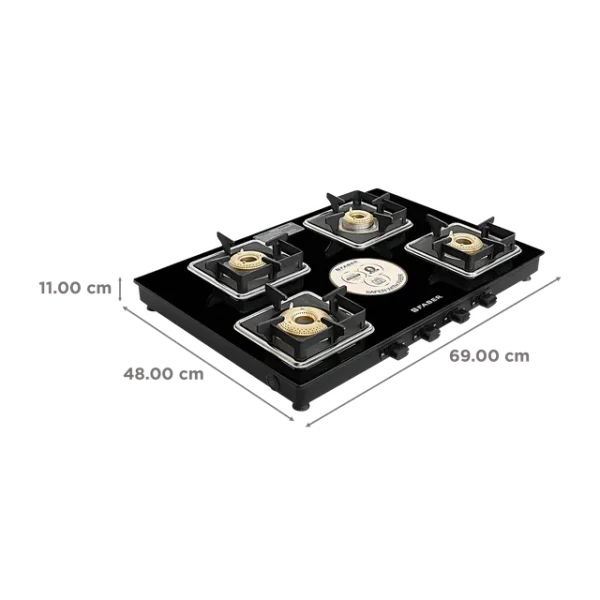 Faber Remo XL 4BB AI Glass Top 4 Burner Automatic Gas Stove (MS Power Coated Pan Support, Black) - Image 5