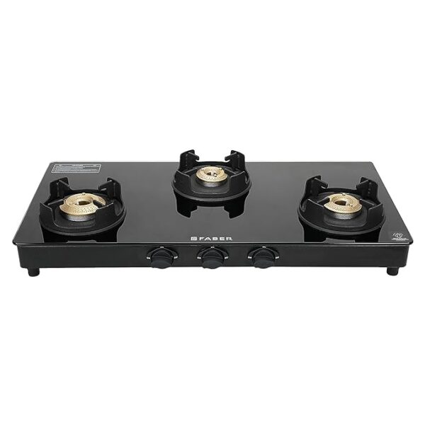 Faber Onyx 3BB BK CI Glass Top 3 Burner Manual Gas Stove (Round Drip Tray, Black) - Image 2