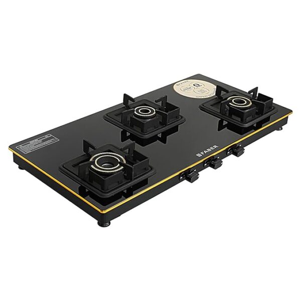 FABER PRINCE PLUS 3BB BK Toughened Glass Top 3 Burner Manual Hob (Full Brass Burners, Black) - Image 4
