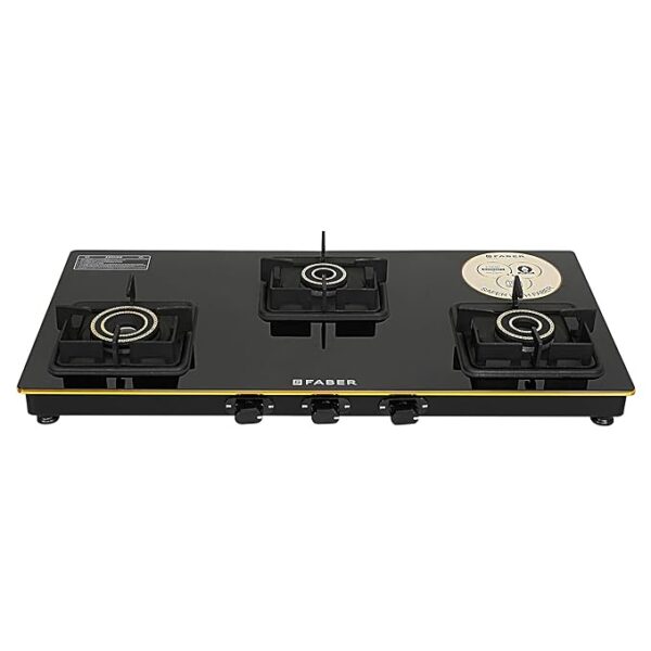 FABER PRINCE PLUS 3BB BK Toughened Glass Top 3 Burner Manual Hob (Full Brass Burners, Black) - Image 3