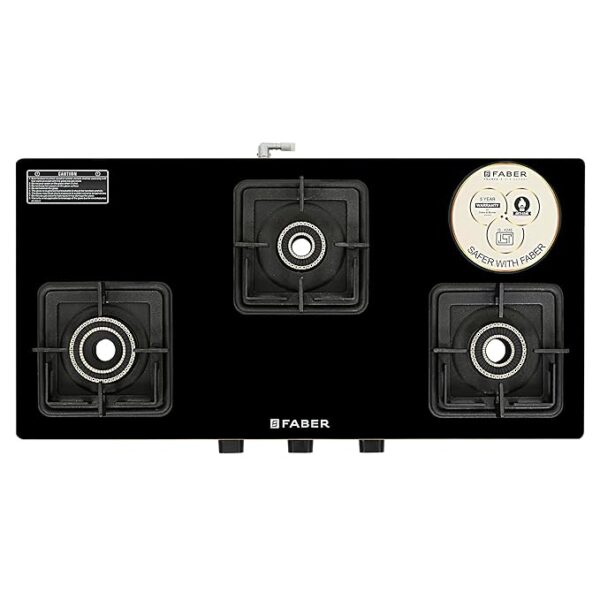 FABER PRINCE PLUS 3BB BK Toughened Glass Top 3 Burner Manual Hob (Full Brass Burners, Black) - Image 7
