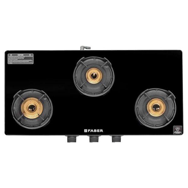 Faber Onyx 3BB BK CI Glass Top 3 Burner Manual Gas Stove (Round Drip Tray, Black) - Image 7