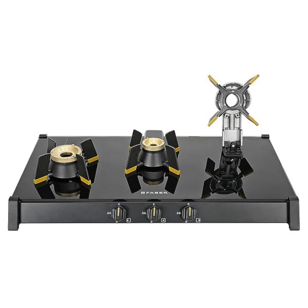 FABER GENIUS 753 Toughened Glass Top 3 Burner Manual Hob (Cast Iron Pan Support, Black) - Image 5