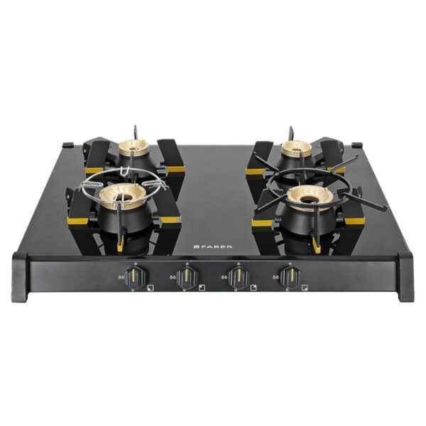 FABER GENIUS 704 BK Toughened Glass Top 4 Burner Manual Hob (Cast Iron Pan Support, Black) - Image 5