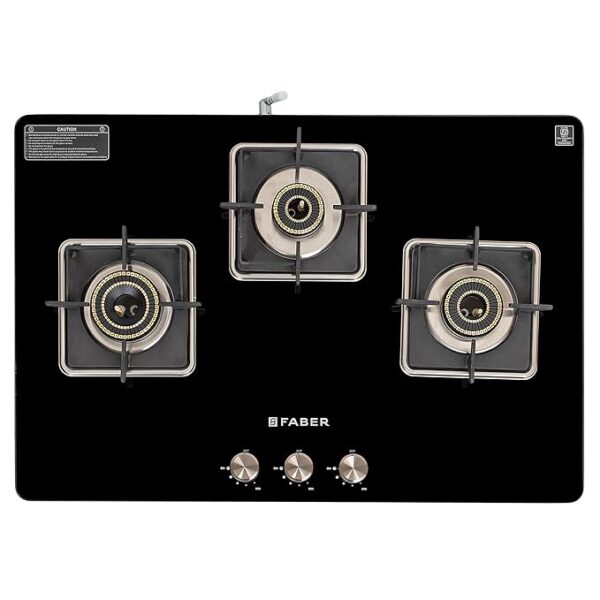 Faber 3 Burner Auto-Ignition Cooktop|NiOS AUTO 3BB BK|Battery Operated|Metal Knobs|Brass Burners|Cast Iron Pan Support|Black Glass Finish - Image 5