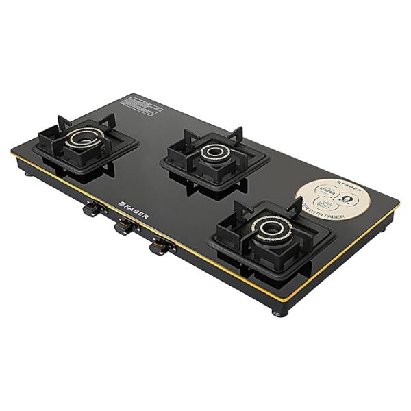 FABER PRINCE PLUS 3BB BK Toughened Glass Top 3 Burner Manual Hob (Full Brass Burners, Black) - Image 5