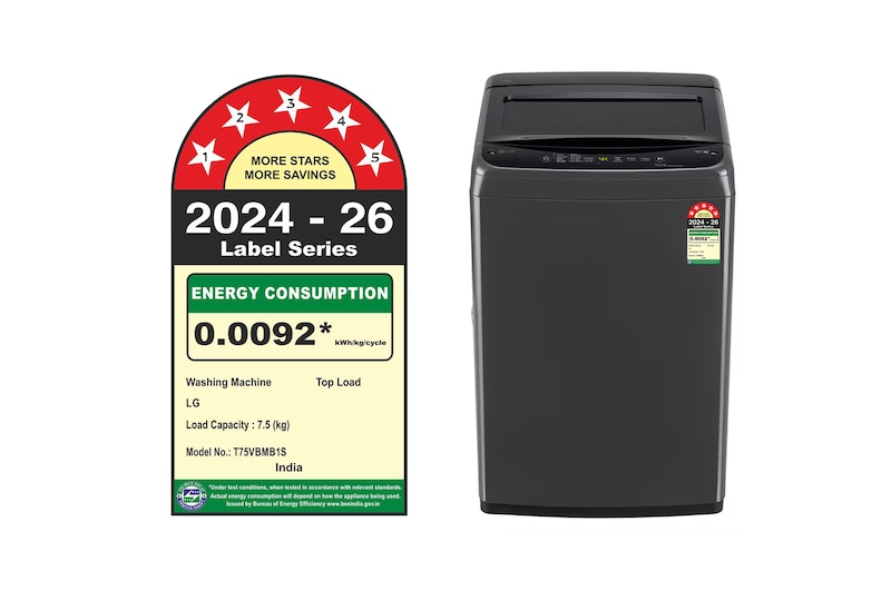 LG 7.5 Kg Top Load Washing Machine with Smart Inverter Motor, In-built Heater, Middle Black, 5 Star