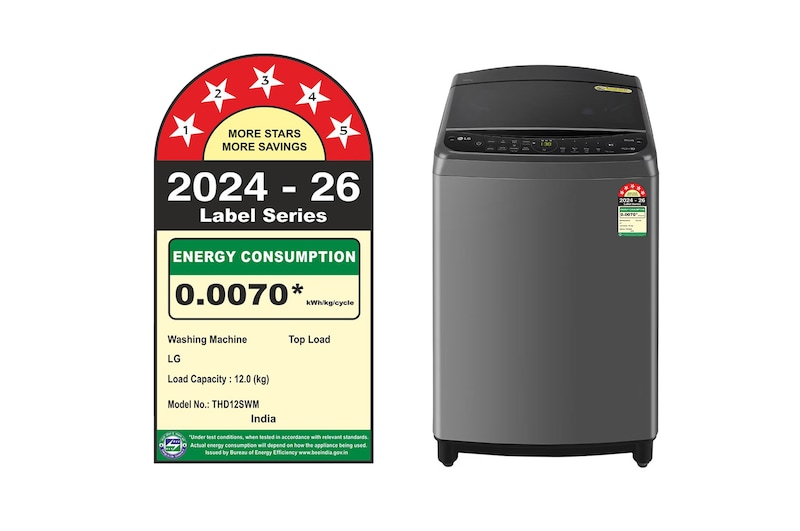 LG 12Kg Top Load Washing Machine, AI Direct Drive™, In-built Heater, Middle Black, 5 Star