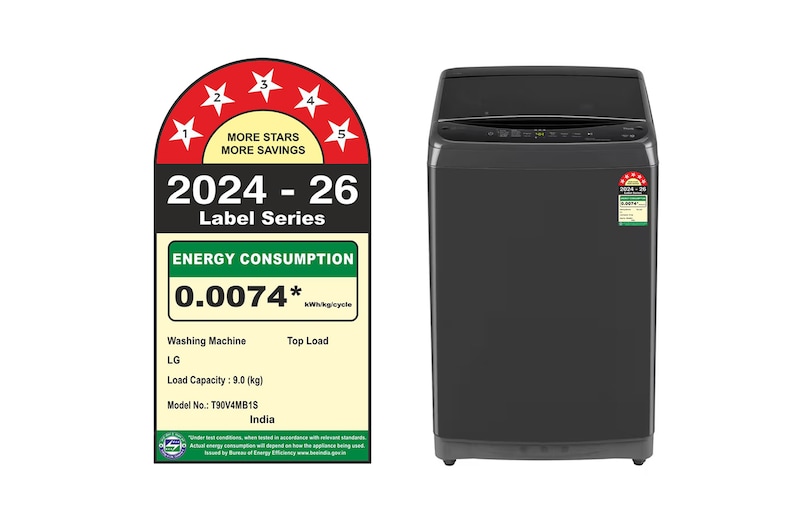 LG 9 Kg Top Load Washing Machine with Smart Inverter Motor, In-built Heater, Middle Black, 5 Star