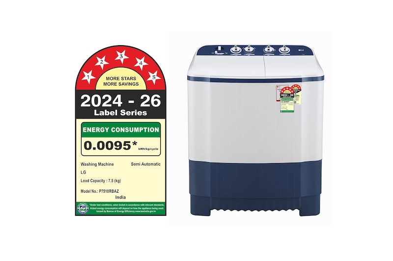 LG 7.5 Kg Semi Automatic Washing Machine with Roller Jet Pulsator, Wind Jet Dry, Dark Blue, 5 Star