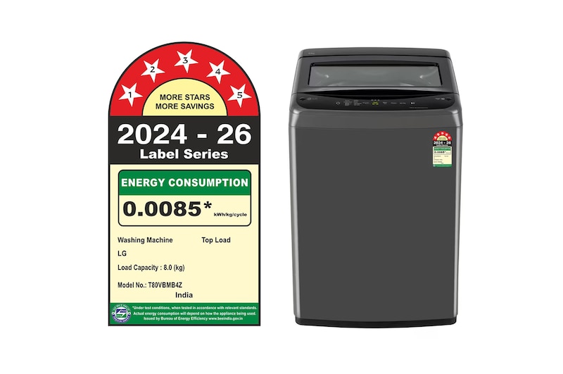 LG 8 Kg Top Load Washing Machine with Smart Inverter Motor, TurboDrum, Middle Black, 5 Star