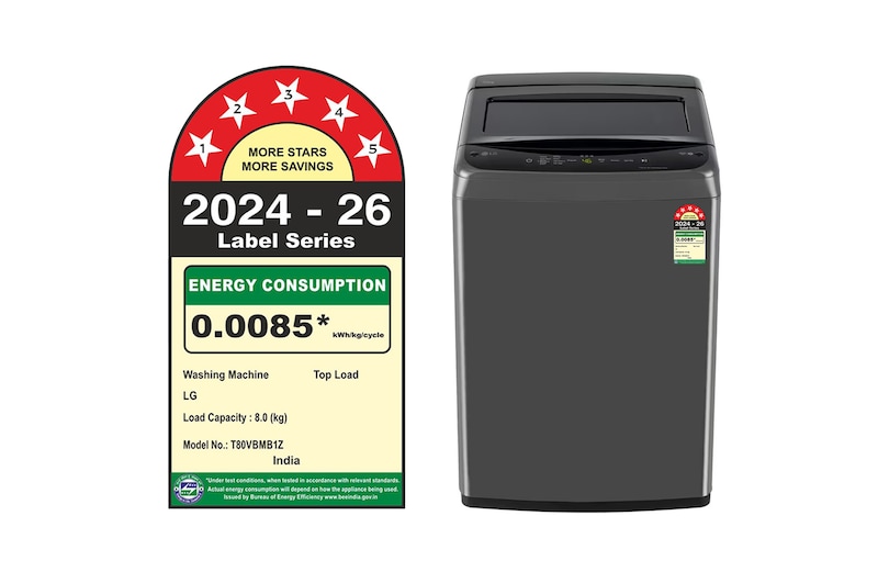 LG 8 Kg Top Load Washing Machine with Smart Inverter Motor, TurboDrum, Middle Black, 5 Star