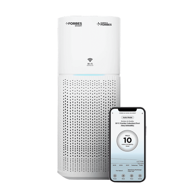 Eureka Forbes Smart 500 Surround 360° Air Purifier | True HEPA Grade 13 filter | Covers Large Area 670 Sq. Ft. | Sleep Mode | App Controlled