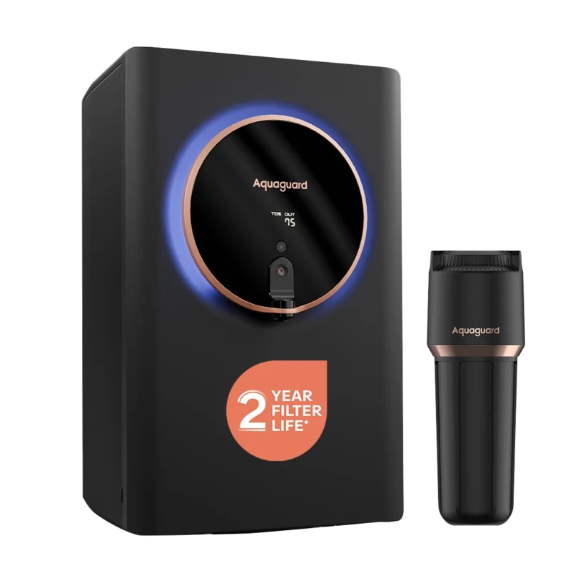 Aquaguard Aspire Halo 2X RO+UV+CU Alkaline Stainless Steel WQI Water Purifier | 2 Year Filter Life | With Mega Sediment Filter