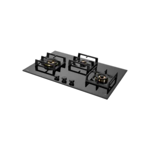 MFBX 763- 3 Full Brass Burners, Square Drip Tray (Black Shiny Finish) Built in Hob