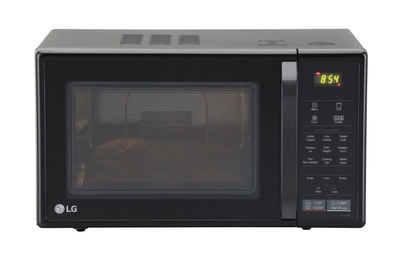 LG 21 L Convection Microwave Oven with Glass Door, 151 Auto Cook Menu, Quartz Heater, Health Plus Menu, Glossy Black