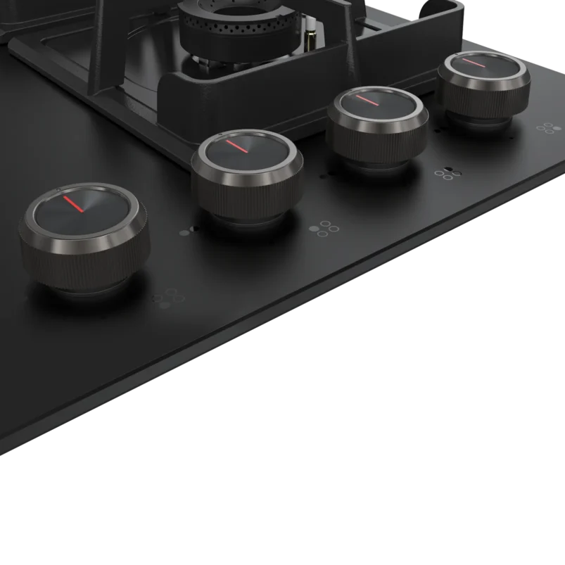 NYG 64B - Built-in Hob 4 Full Brass High Efficiency Burners, Premium Frosted Black Glass with Round Edges - Image 4