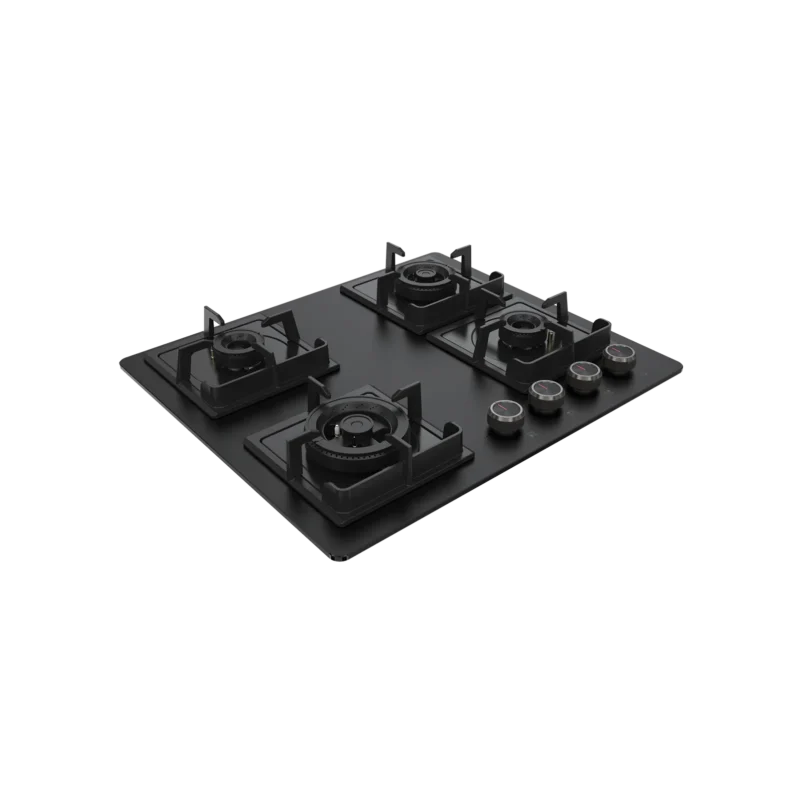 NYG 64B - Built-in Hob 4 Full Brass High Efficiency Burners, Premium Frosted Black Glass with Round Edges - Image 5