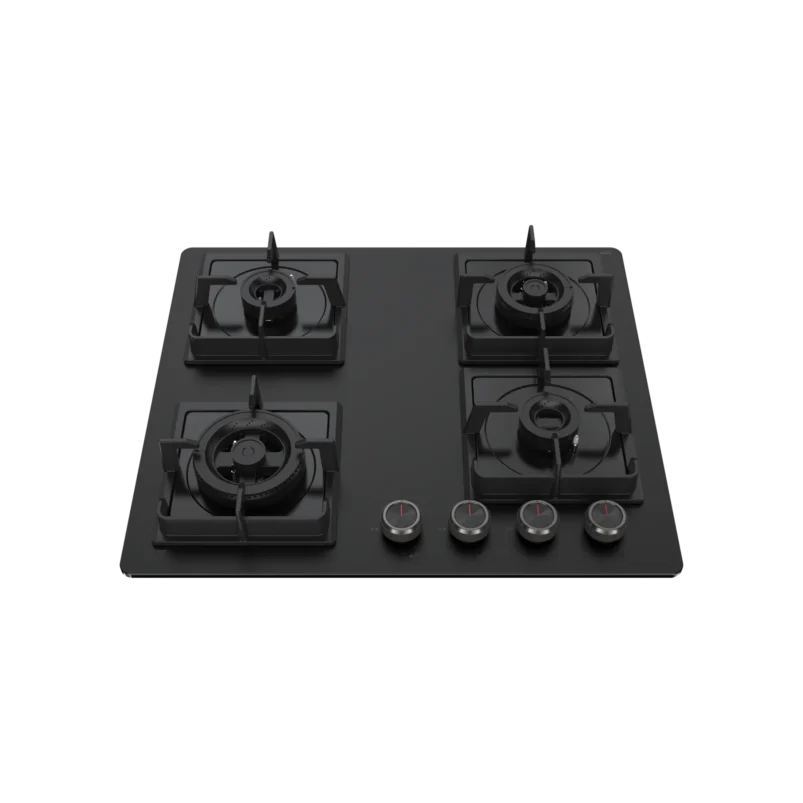 NYG 64B - Built-in Hob 4 Full Brass High Efficiency Burners, Premium Frosted Black Glass with Round Edges - Image 6