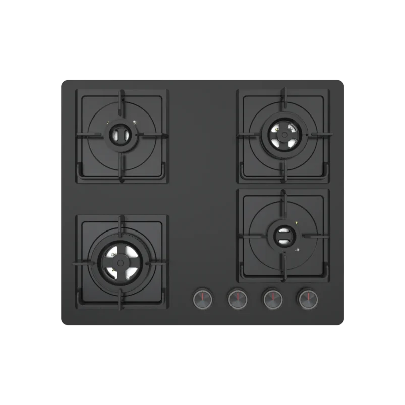 NYG 64B - Built-in Hob 4 Full Brass High Efficiency Burners, Premium Frosted Black Glass with Round Edges - Image 7