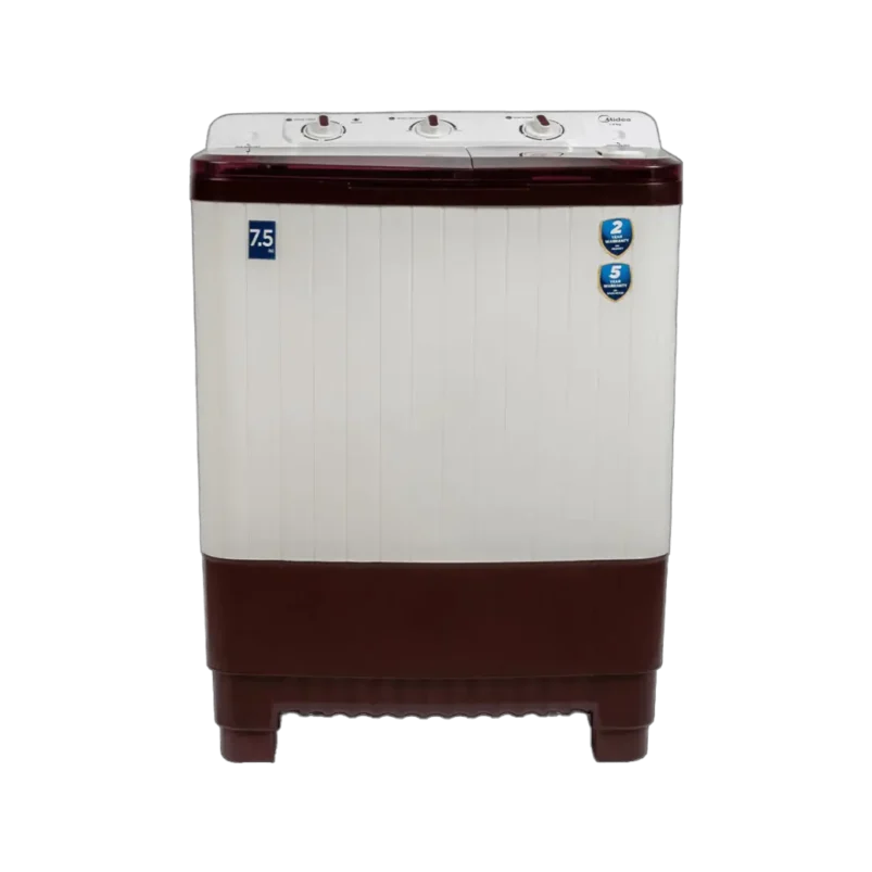Midea 7.5 Kg Semi Automatic Top Load Washing Machine, Maroon White
