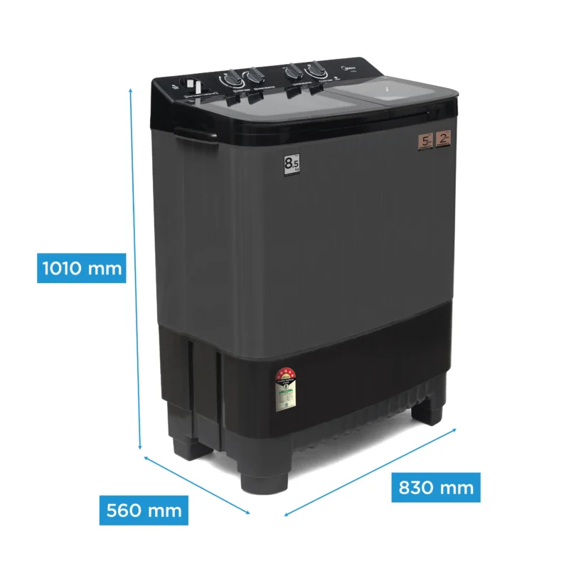 Midea 8.5 Kg Semi Automatic Top Load Washing Machine, Black Grey - Image 12