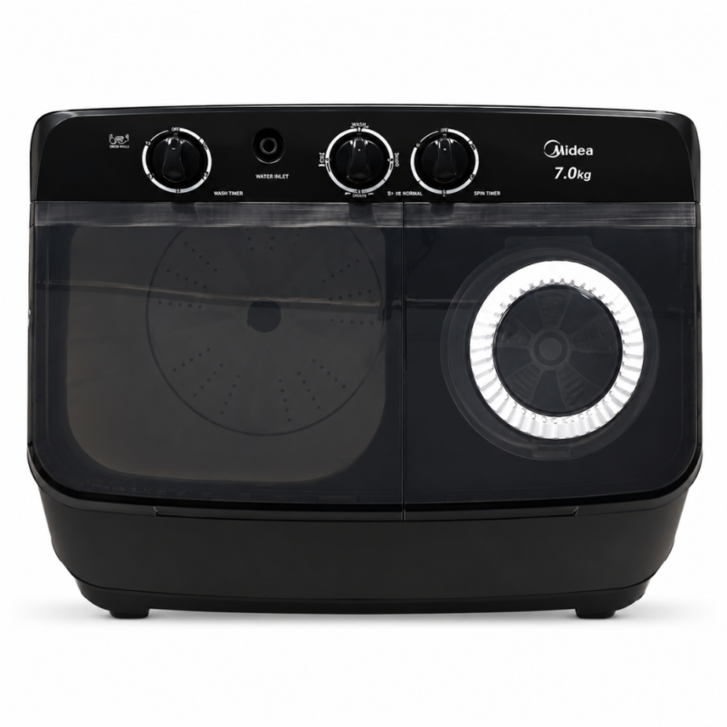 Midea 7 Kg Semi Automatic Washing Machine MWMSA070PDX(KW) with Dual Wave Pulsator, 1350 RPM Spin & Air Dry Lid for Fast Cleaning & Drying-White