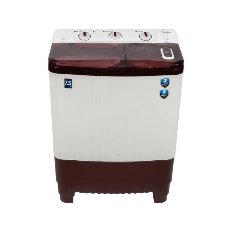 Midea 7.5 Kg Semi Automatic Top Load Washing Machine, Maroon White
