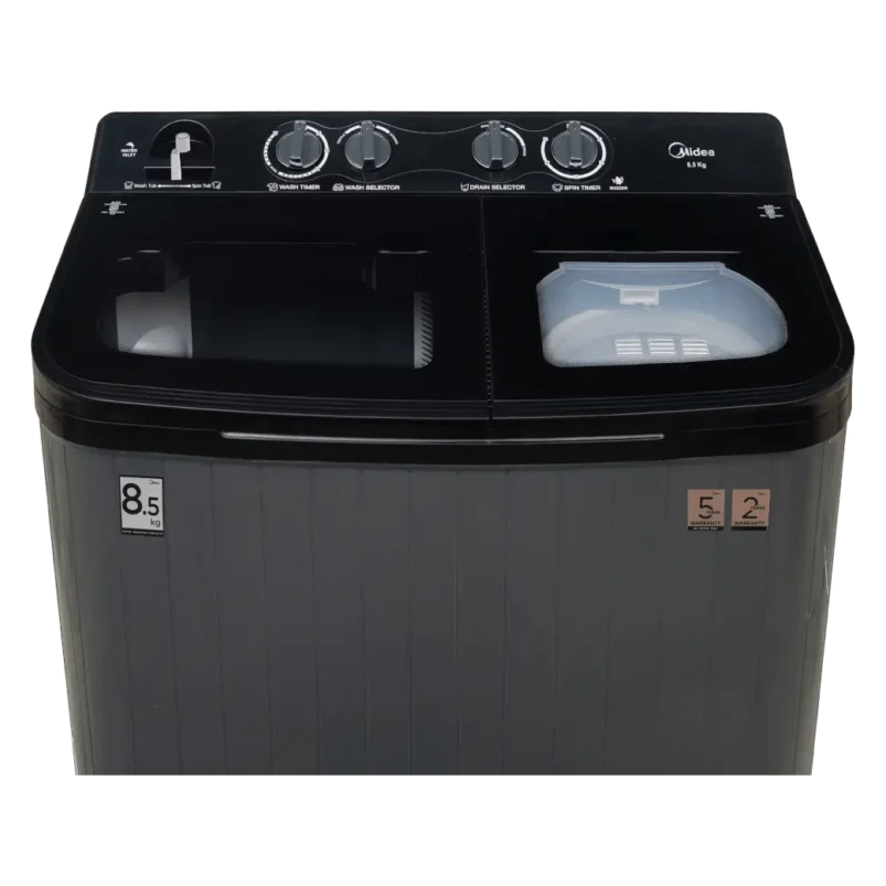 Midea 8.5 Kg Semi Automatic Top Load Washing Machine, Black Grey - Image 7